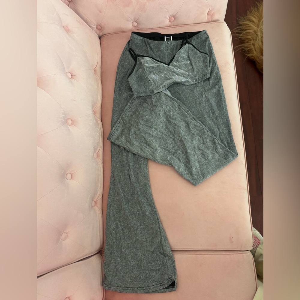 New Year’s Eve two-piece set outfit, silver sparkly